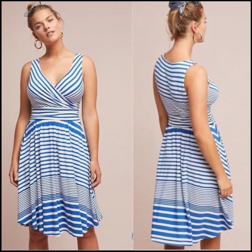 Anthropologie Maeve White & Blue Striped Dress M